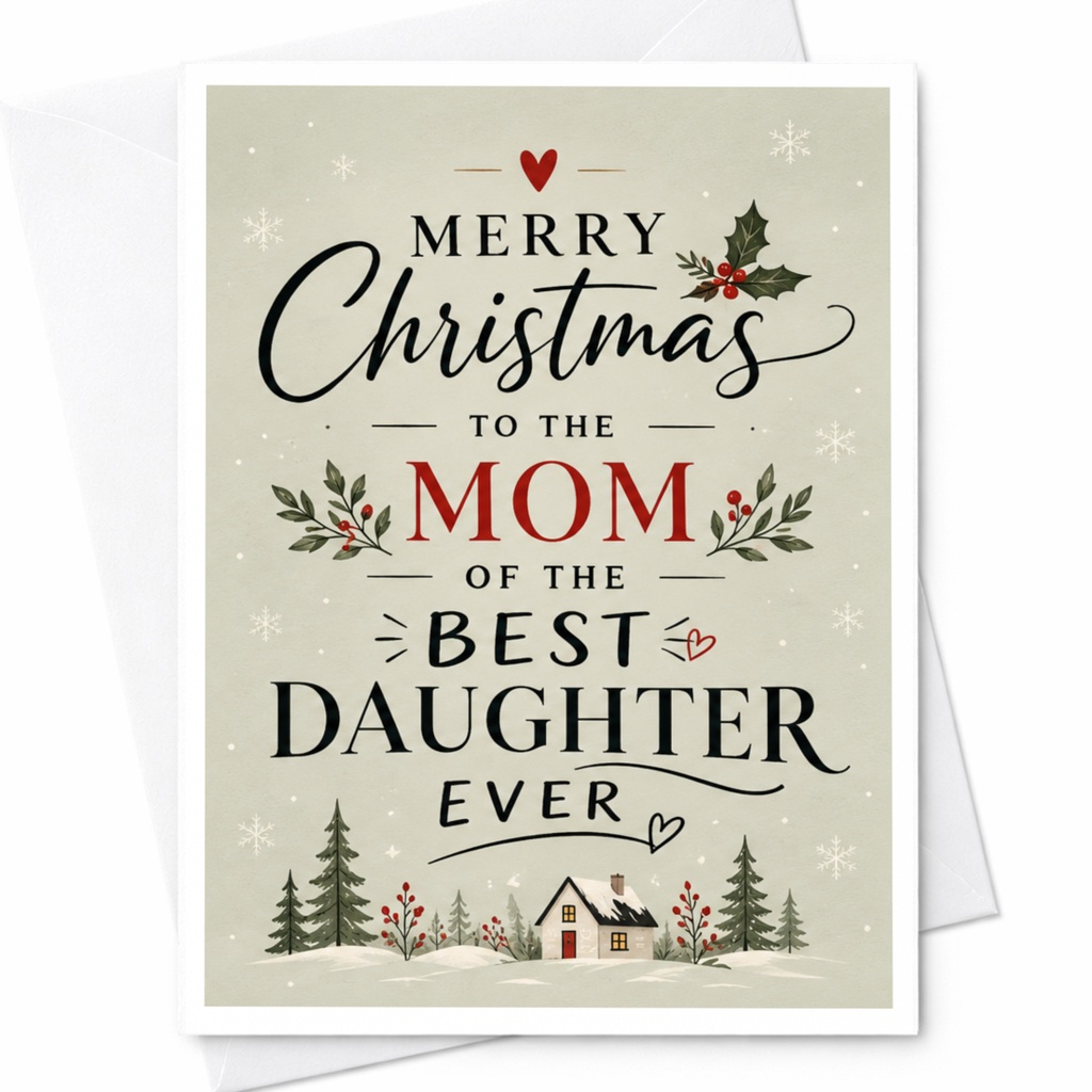 Merry Christmas To The Mom Of The Best Daughter Ever Festive Christmas Card Holiday Greeting Card For Mom From Daughter C7106