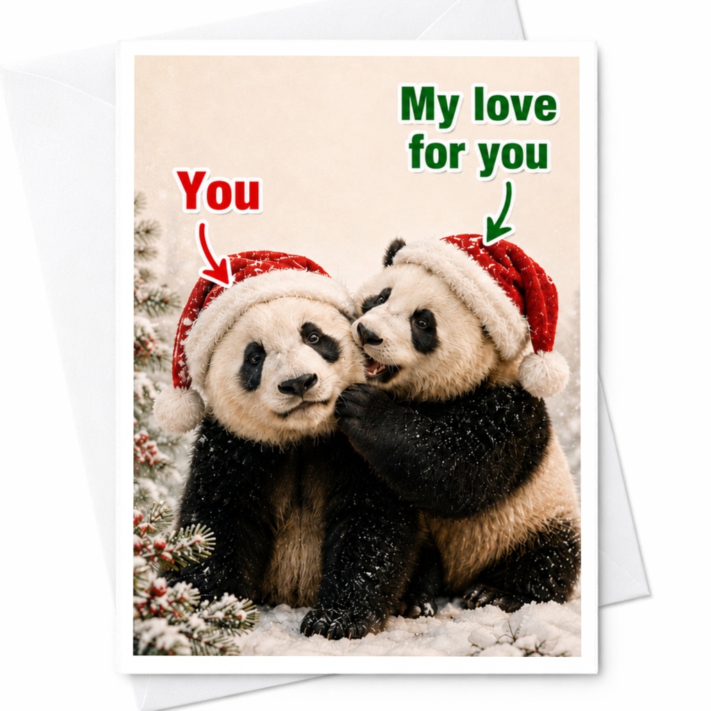 You My Love For You Christmas Card Cute Panda Couple Holiday Greeting Card For Partner Romantic Animal Card C7075
