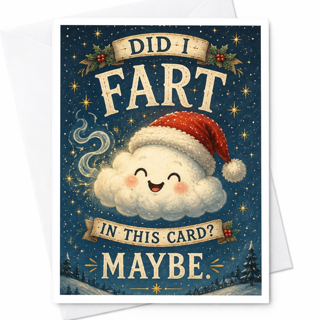Did I Fart In This Card? Maybe. Funny Christmas Card Cute Cloud Santa Hat Holiday Greeting Card For Friend C7116