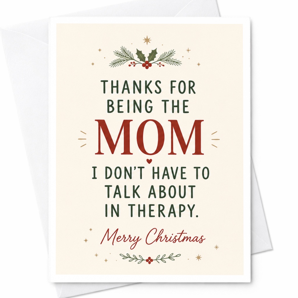 Thanks For Being The Mom I Don't Have To Talk About In Therapy. Merry Christmas Funny Christmas Card For Mom Holiday Greeting Card C7117