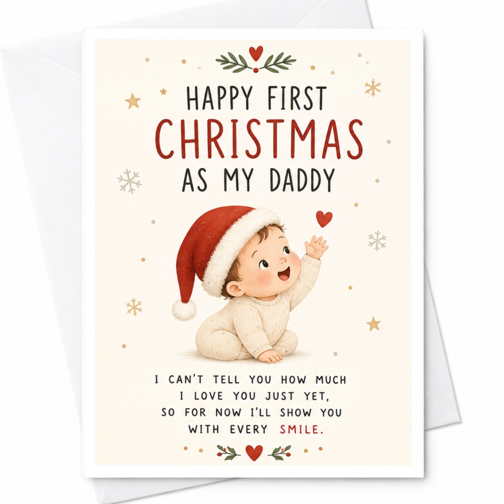 Happy First Christmas As My Daddy Cute Baby Christmas Card From Baby To Dad First Holiday Greeting Card Adorable Santa Hat C7125