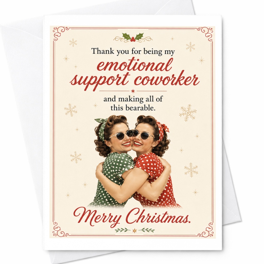 Thank You For Being My Emotional Support Coworker Merry Christmas Card Funny Holiday Greeting For Coworker Office Friend C7129
