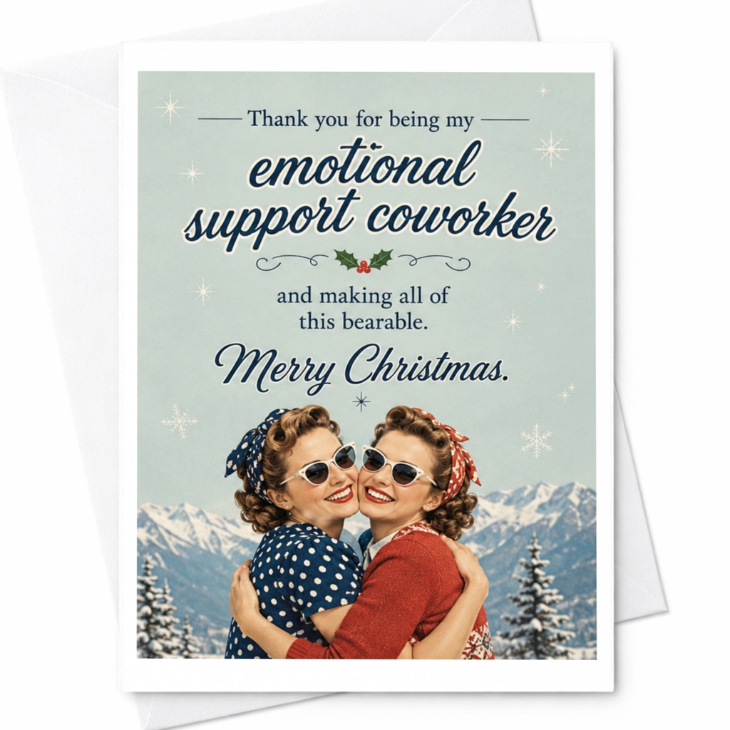 Thank You For Being My Emotional Support Coworker Merry Christmas Card Funny Holiday Greeting For Coworker Office C7130