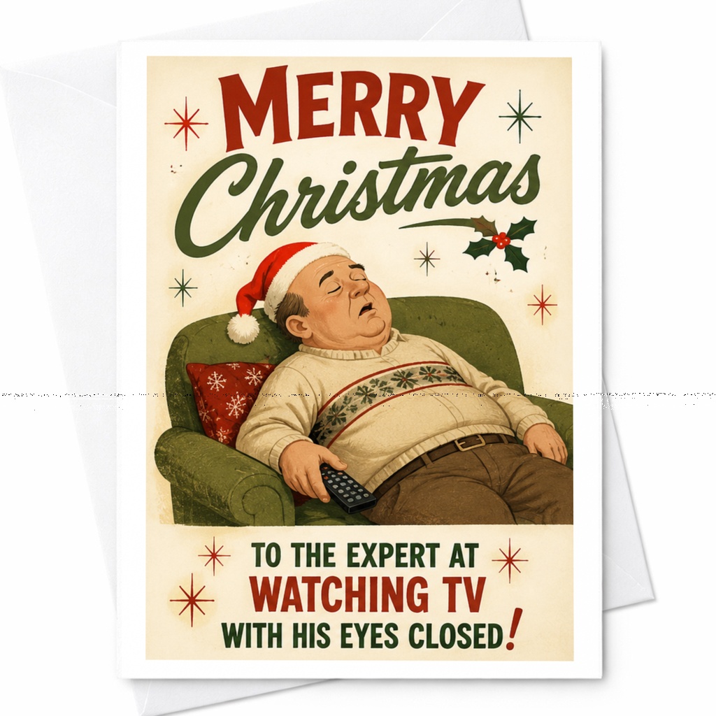 Merry Christmas To The Expert At Watching Tv With His Eyes Closed Funny Christmas Card For Dad Husband Cute Holiday Greeting Card C7131