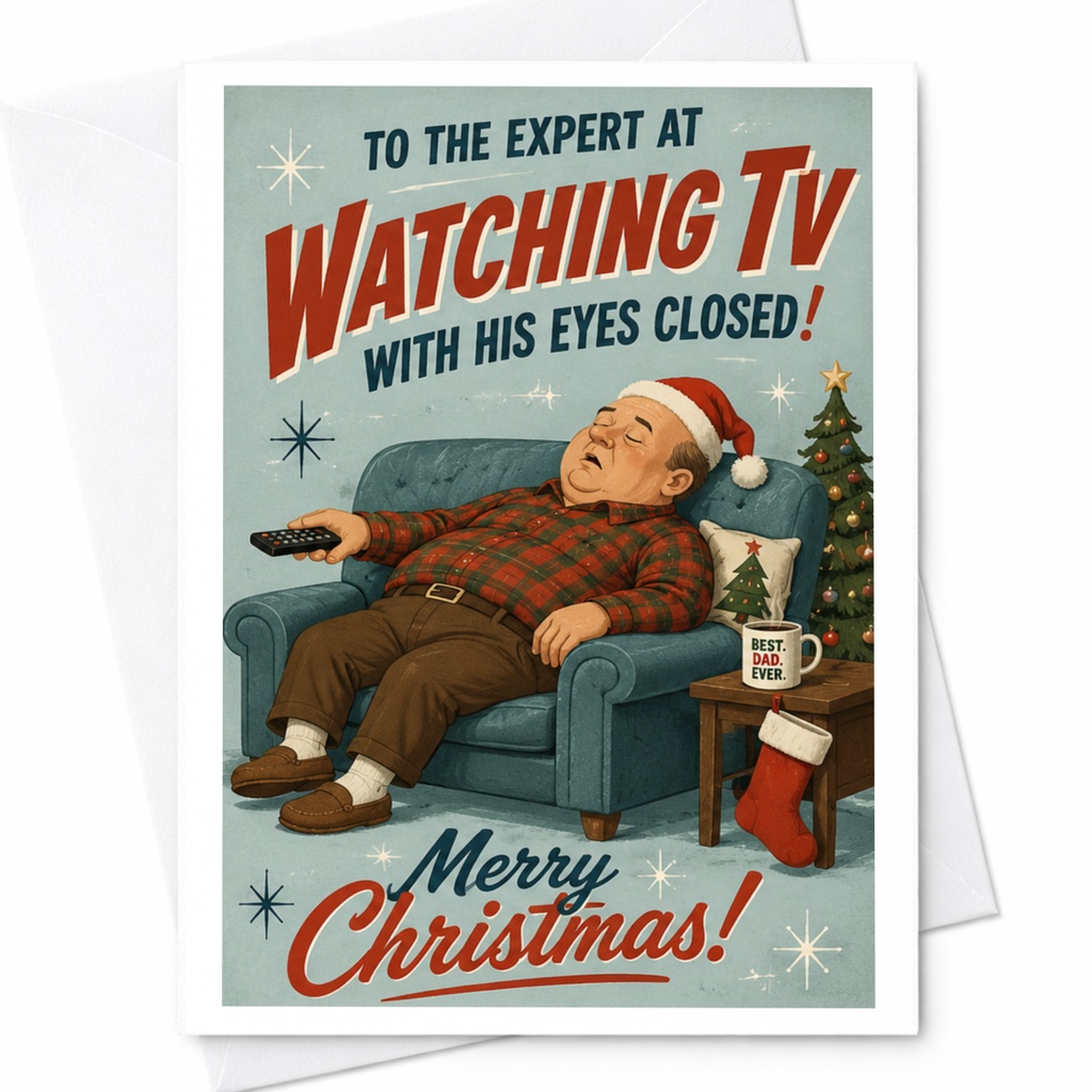 To The Expert At Watching Tv With His Eyes Closed! Merry Christmas! Funny Christmas Card For Dad Holiday Cute Festive Card C7132