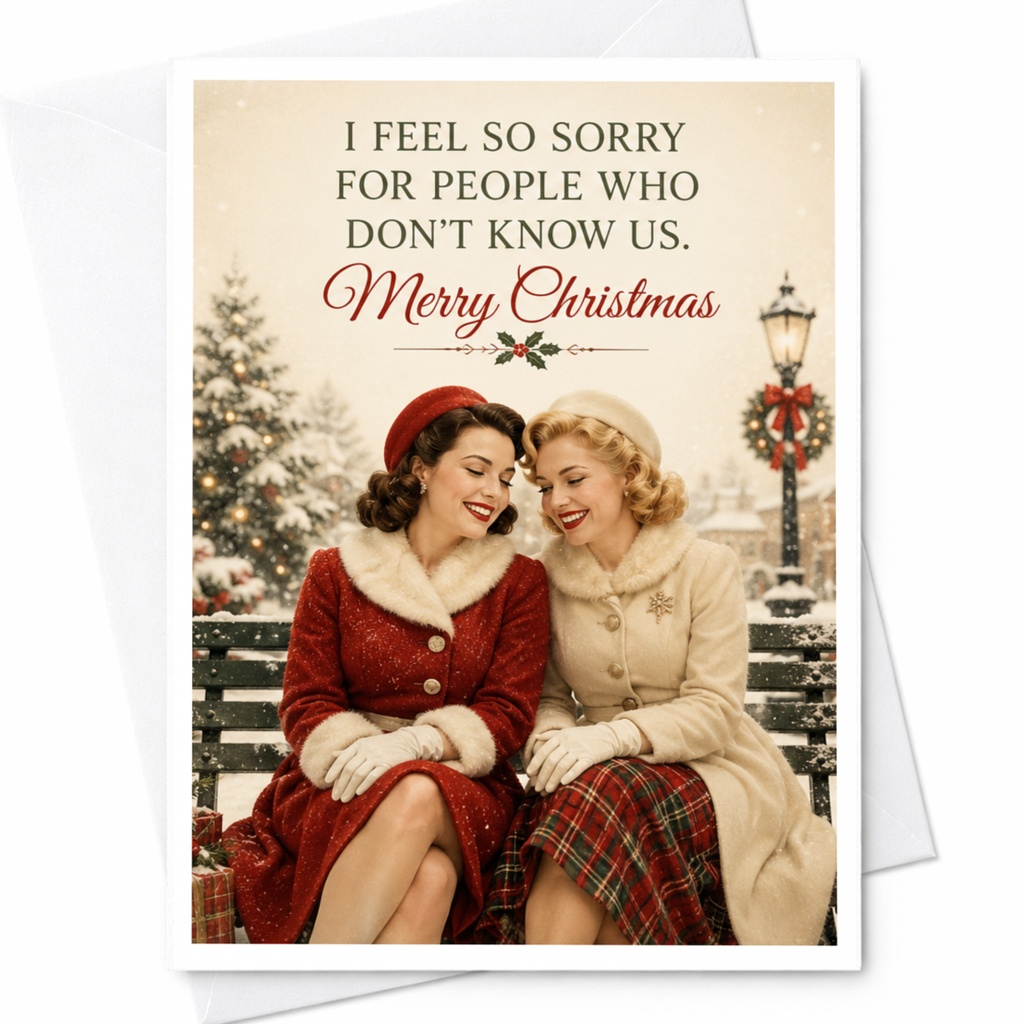 I Feel So Sorry For People Who Don't Know Us. Merry Christmas Card Vintage Style Holiday Greeting Card For Friends Funny Xmas Card C7135