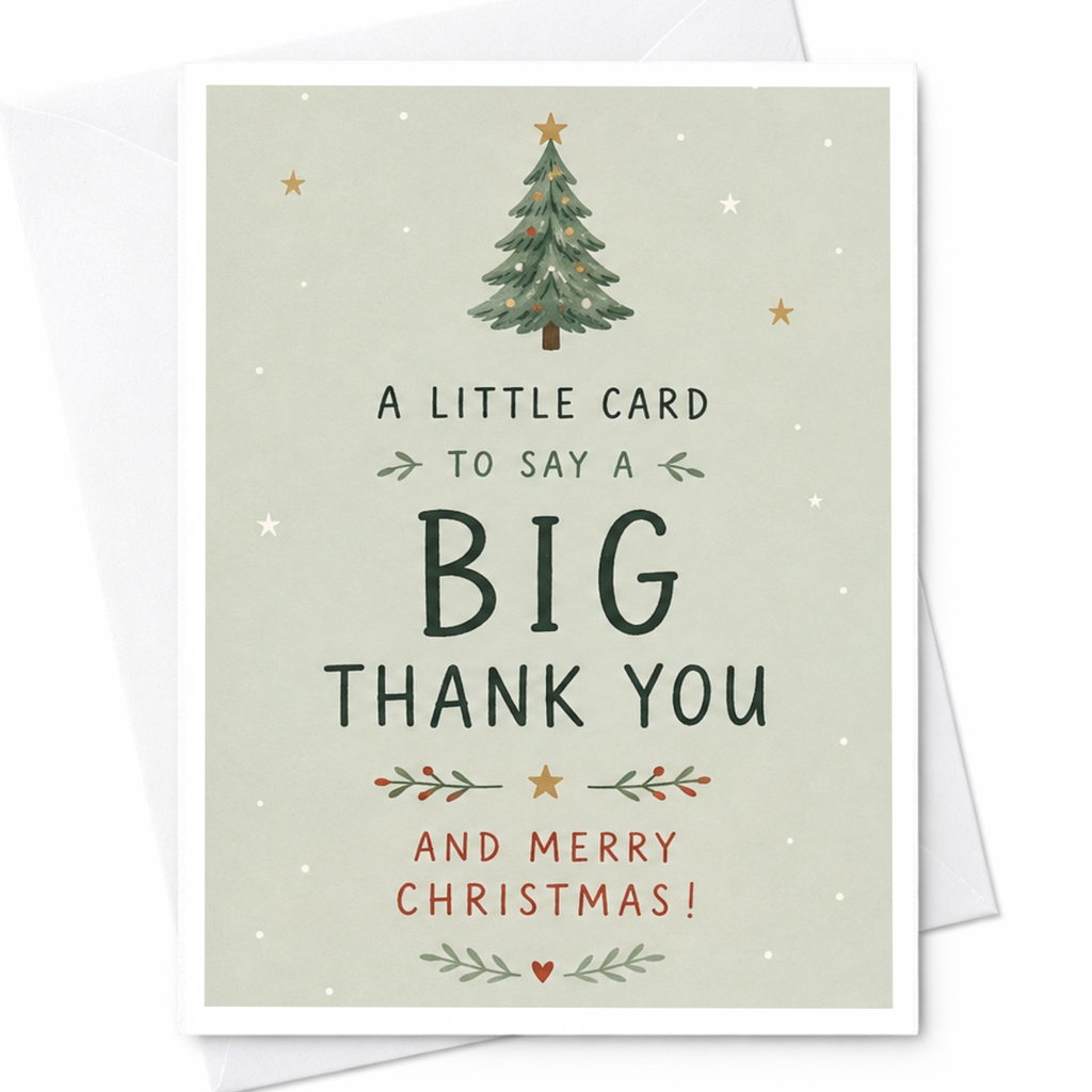 A Little Card To Say A Big Thank You And Merry Christmas! Christmas Thank You Card Holiday Greeting Card Festive Tree C7142