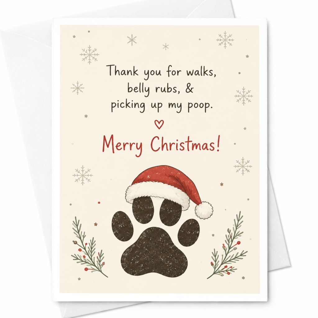 Thank You For Walks Belly Rubs & Picking Up My Poop Merry Christmas Card Dog Lover Cute Holiday Greeting Card For Pet Owner C7145