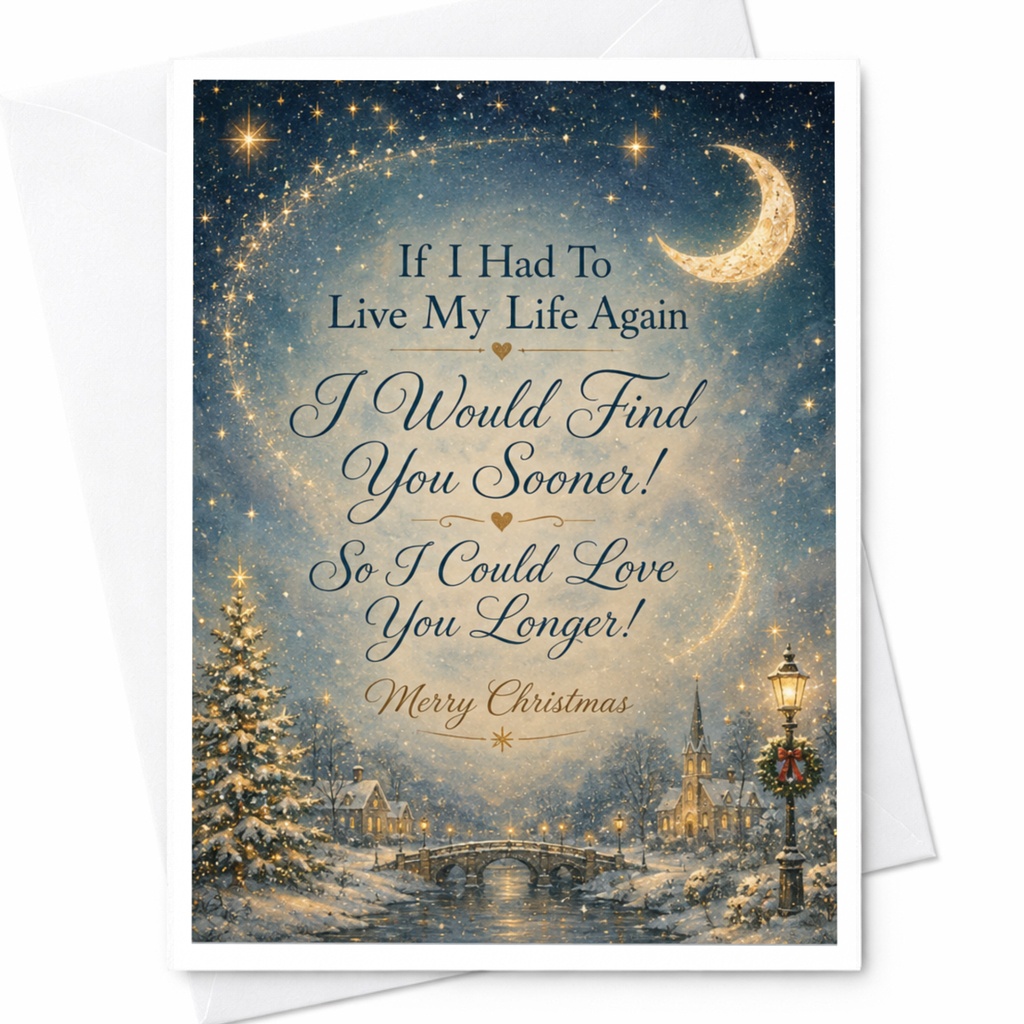 If I Had To Live My Life Again I Would Find You Sooner! Christmas Card Romantic Holiday Greeting For Couple Winter Scene C7150