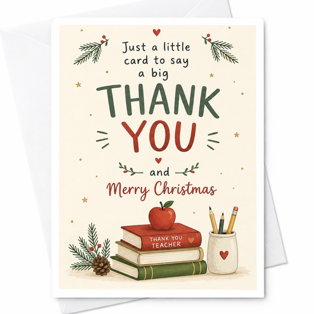 Just A Little Card To Say A Big Thank You And Merry Christmas Teacher Christmas Thank You Card Holiday Greeting Card C7081