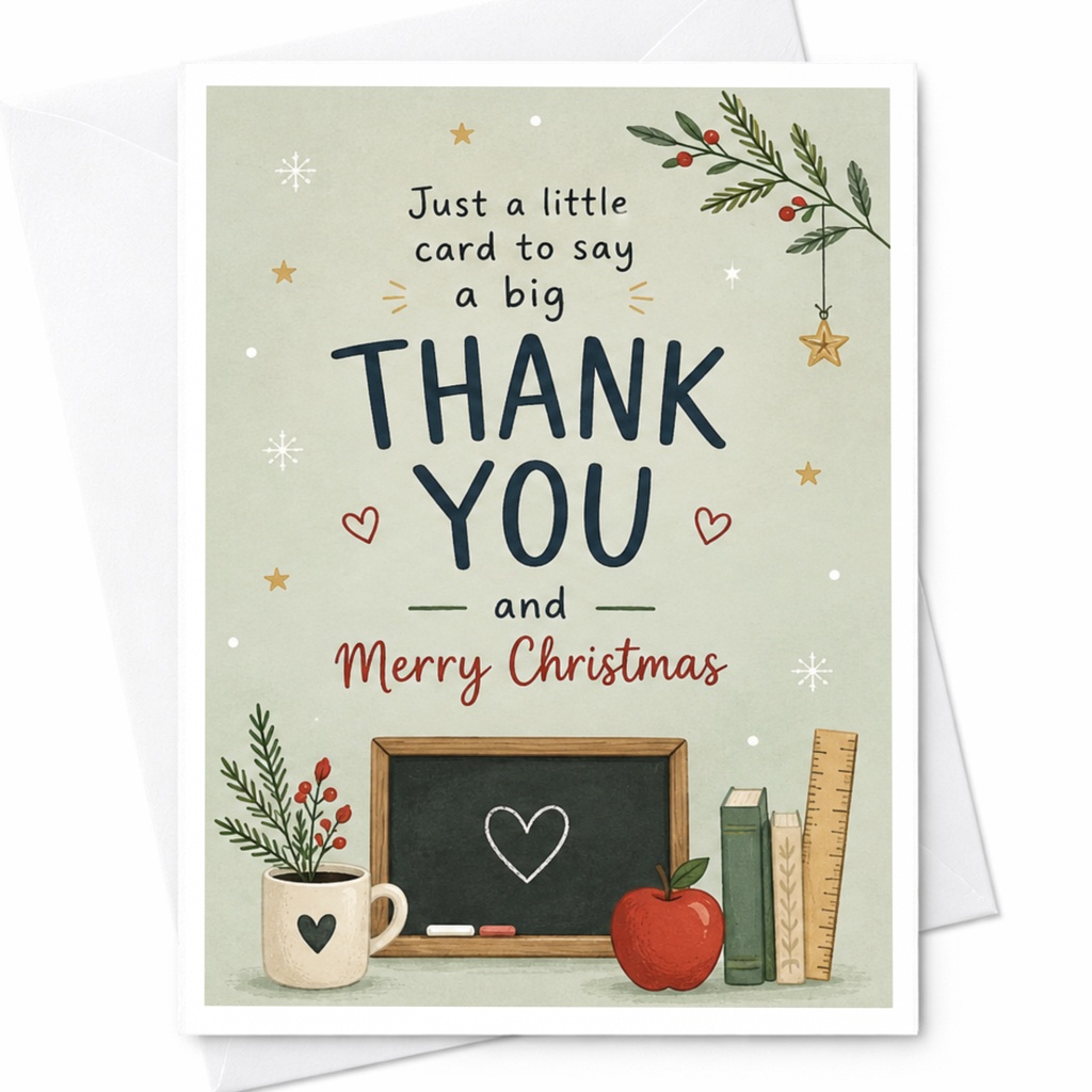 Just A Little Card To Say A Big Thank You And Merry Christmas Christmas Thank You Card Holiday Greeting Card For Teacher Friend C7082