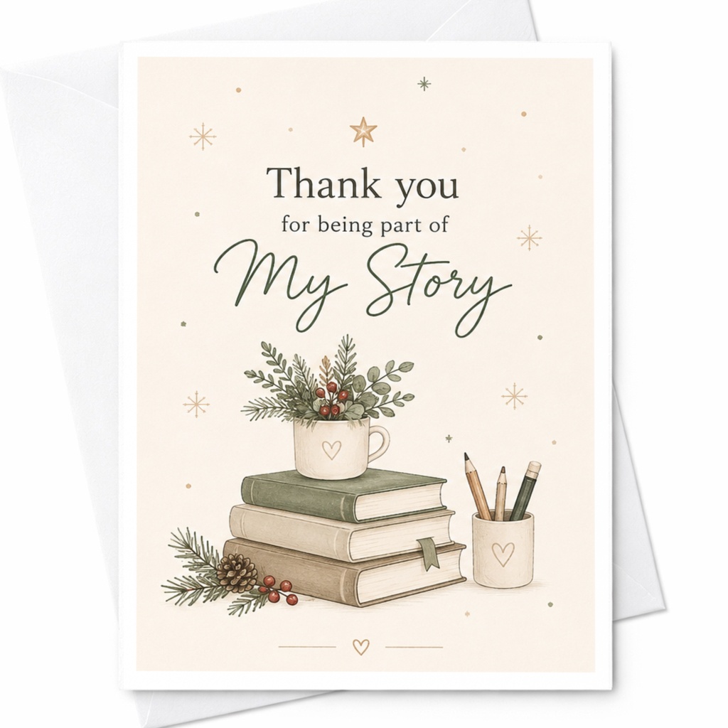 Thank You For Being Part Of My Story Card Thoughtful Thank You Card Books Plants Illustration Gratitude Card For Friend C7083