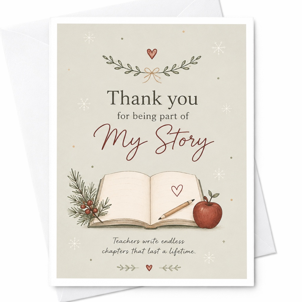 Thank You For Being Part Of My Story Teacher Appreciation Card Gratitude Greeting Card For Teacher With Book Apple C7084
