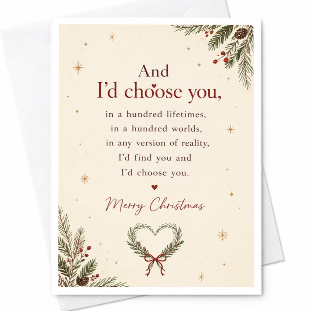 And I'd Choose You Merry Christmas Card Romantic Holiday Greeting Card For Partner Spouse Cute Love Card Festive Season C7095