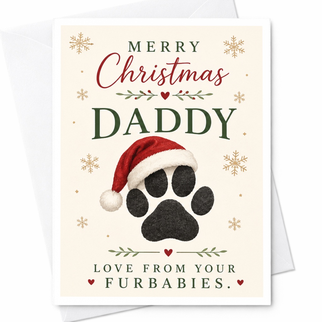 Merry Christmas Daddy Love From Your Furbabies Cute Christmas Card From Pets Dog Cat Lover Holiday Greeting Card C7101