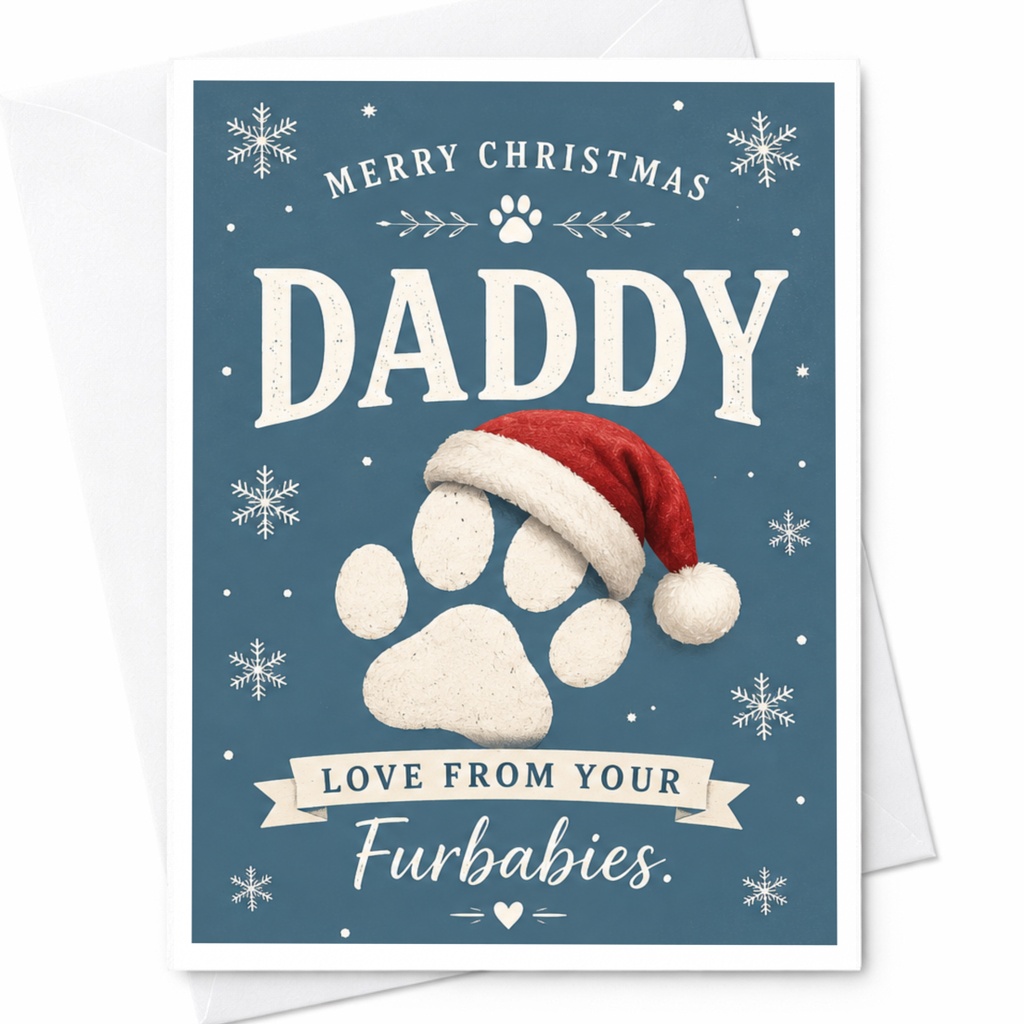 Merry Christmas Daddy Love From Your Furbabies Cute Christmas Card For Dog Dad Pet Lover Holiday Greeting Card C7102