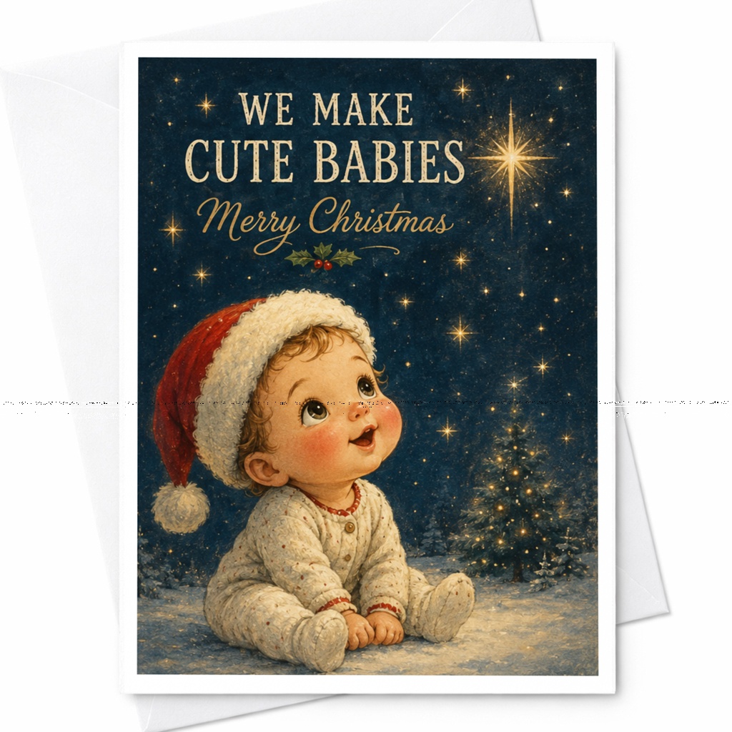 We Make Cute Babies Merry Christmas Card Cute Baby Holiday Card For Parents Funny Christmas Card New Parents Xmas Card C7104