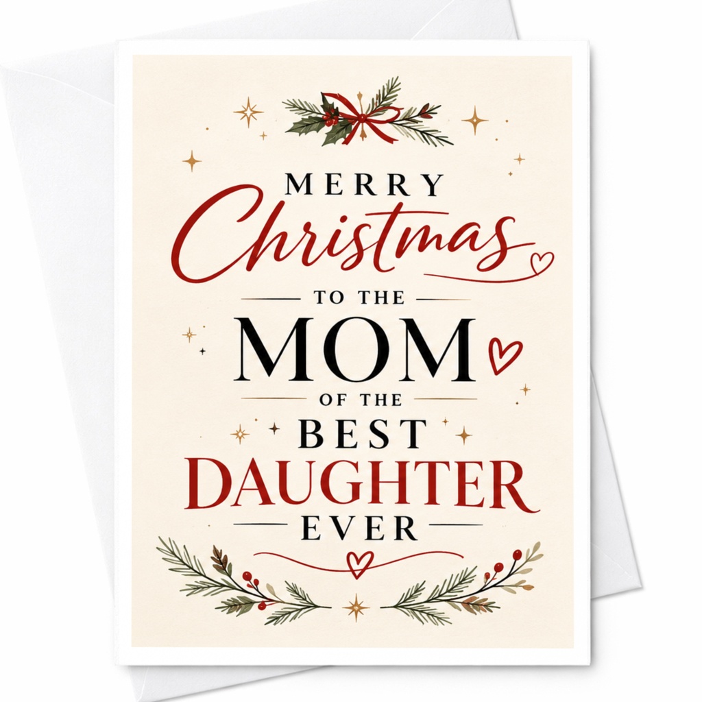 Merry Christmas To The Mom Of The Best Daughter Ever Christmas Card Festive Holiday Greeting For Mom From Daughter C7105