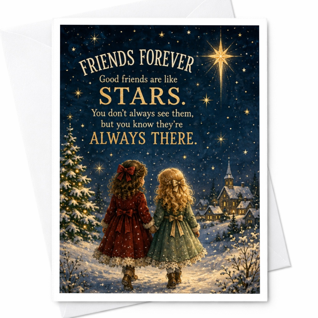 Friends Forever Friendship Card Good Friends Are Like Stars Always There Winter Scene Greeting Card For Best Friend C7112