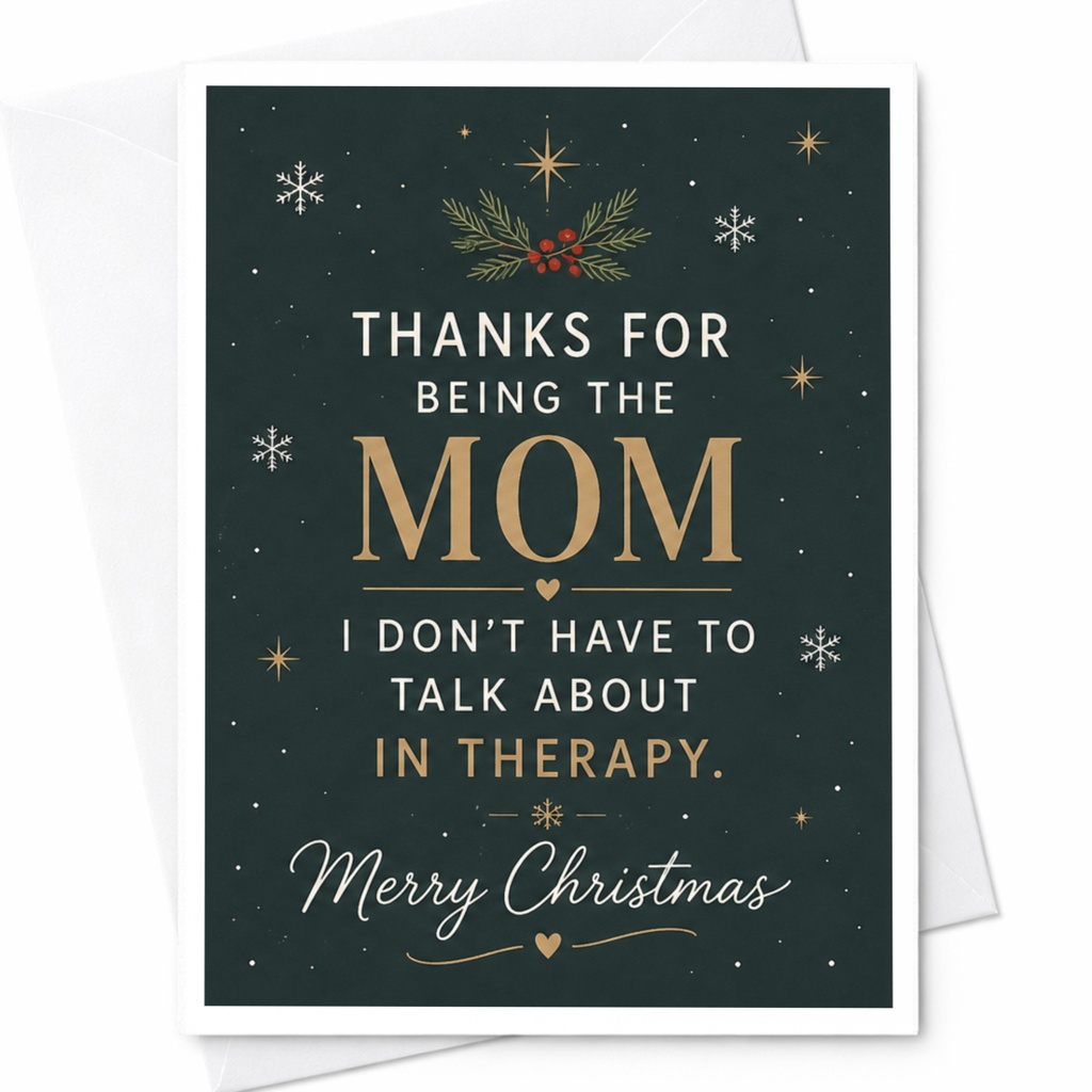 Thanks For Being The Mom I Don't Have To Talk About In Therapy Christmas Card Funny Mom Holiday Card From Daughter Son C7118