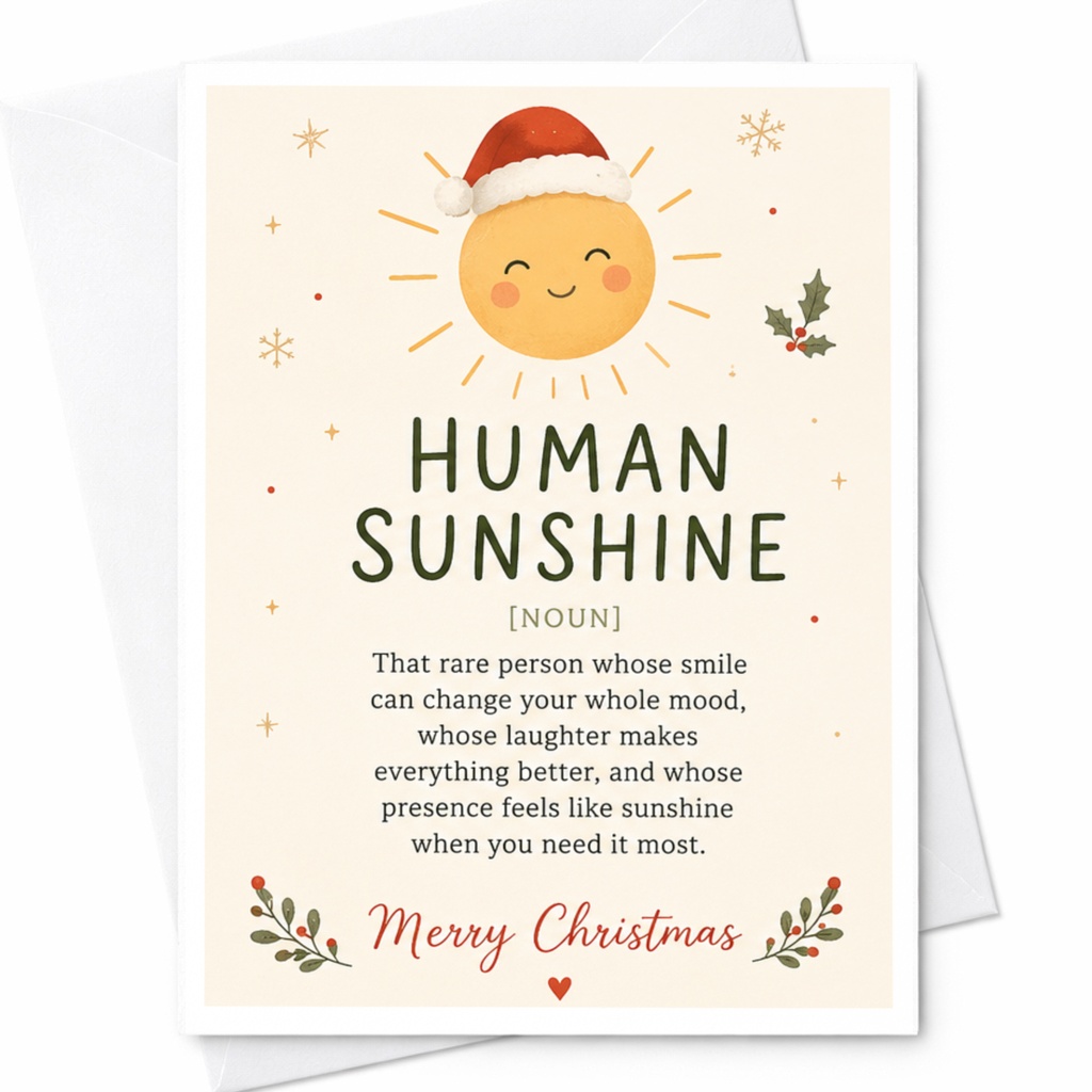 Human Sunshine Merry Christmas Card Cute Holiday Greeting Card For Friend Family Sentimental Xmas Card With Sun Illustration C7121