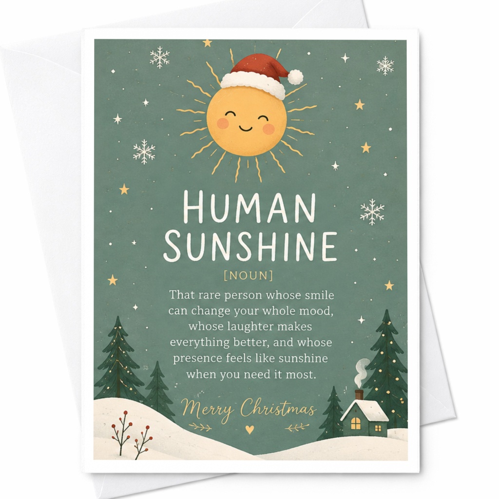 Human Sunshine Merry Christmas Card Cute Holiday Greeting Card For Friend Family Sentimental Winter Scene With Sun And Trees C7122