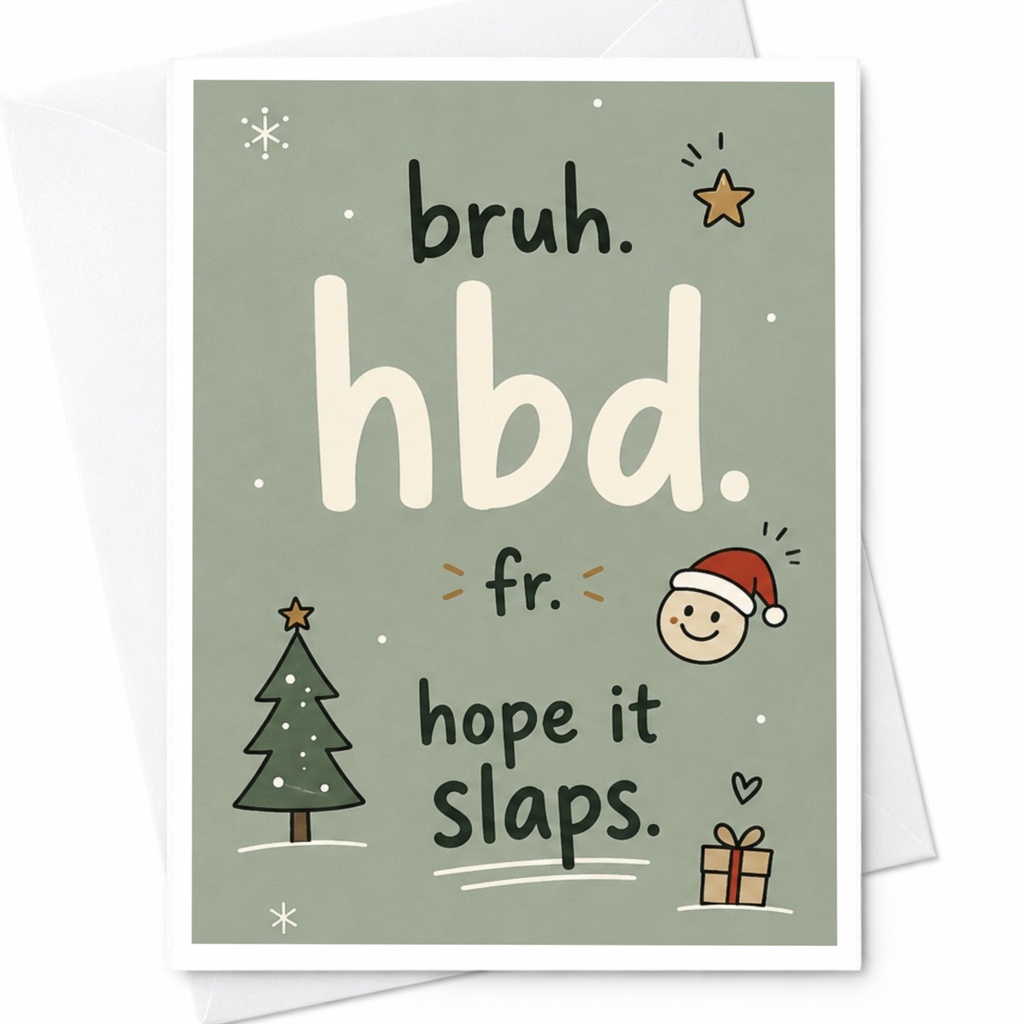 Bruh. Hbd. Fr. Hope It Slaps. Funny Birthday Card With Holiday Elements For Friend Greeting Card C7128