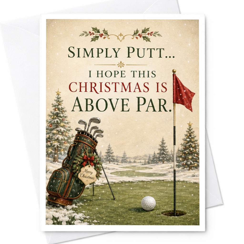 Simply Putt... I Hope This Christmas Is Above Par. Funny Christmas Card Golf Lover Holiday Greeting Card For Him Cute Festive Card C7133