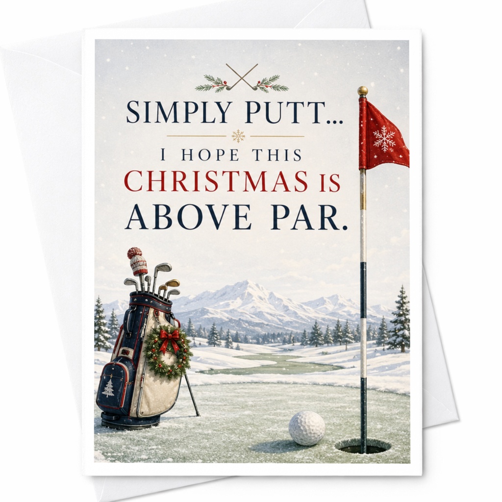 Simply Putt... I Hope This Christmas Is Above Par. Funny Golf Christmas Card For Golfer Holiday Greeting Card Winter Scene C7134