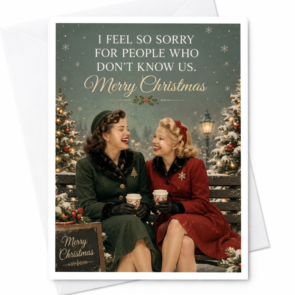 I Feel So Sorry For People Who Don't Know Us. Merry Christmas Vintage Christmas Card Funny Holiday Greeting For Friends Retro Styl C7136