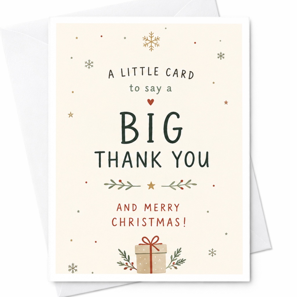 A Little Card To Say A Big Thank You And Merry Christmas! Festive Holiday Greeting Card For Friend Family Cute Xmas Card C7141