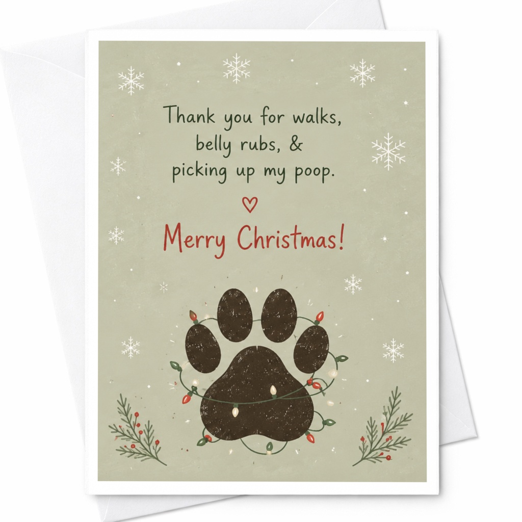 Thank You For Walks Belly Rubs & Picking Up My Poop Merry Christmas Card Dog Lover Funny Holiday Greeting Card From Pet C7146