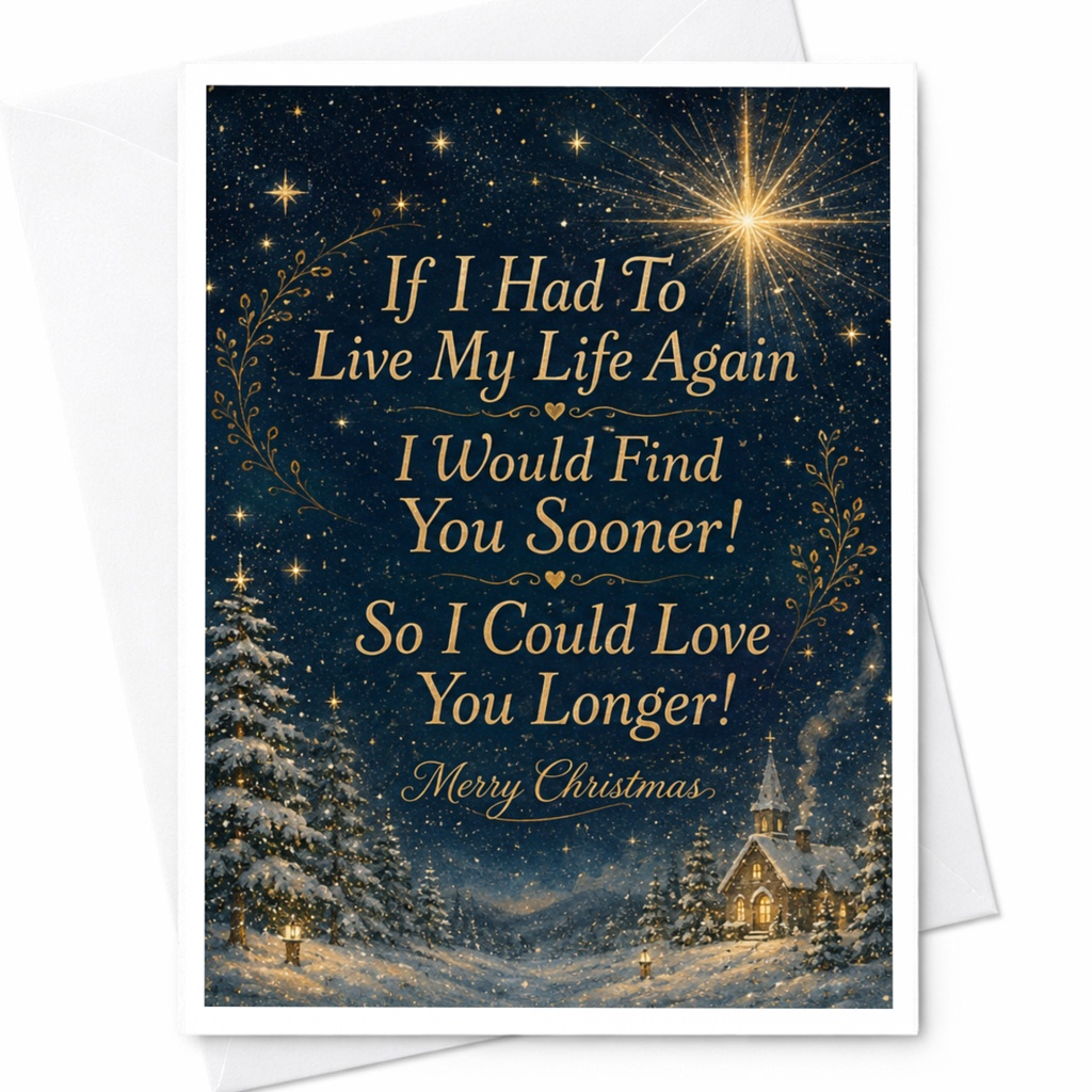 If I Had To Live My Life Again I Would Find You Sooner! Christmas Card Romantic Holiday Greeting For Partner Love You Longer C7149