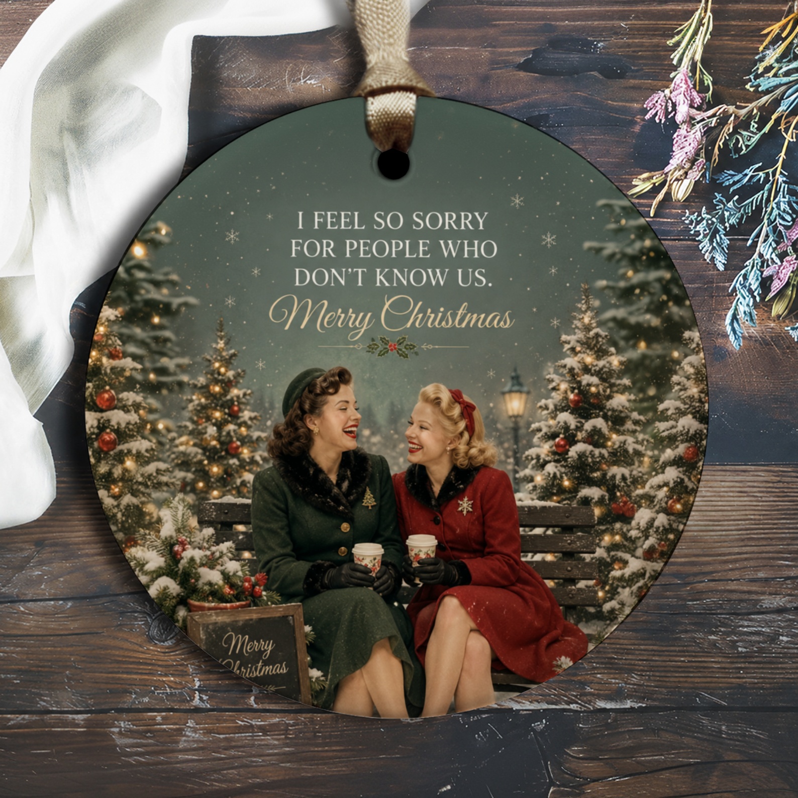 I Feel So Sorry For People Who Don't Know Us. Merry Christmas Ornament Vintage Holiday Decor Retro Friends Winter Scene Xmas Gift O2781