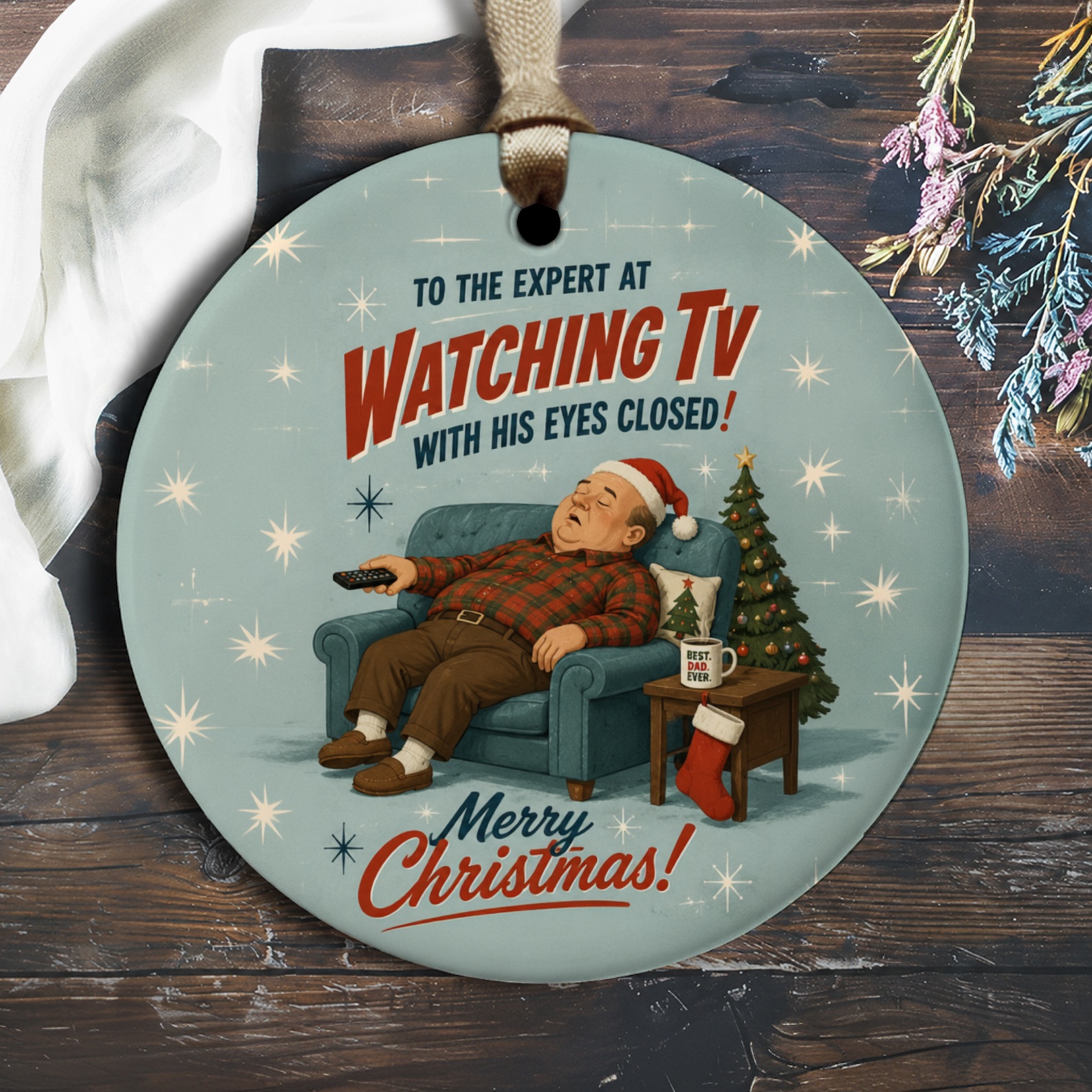 To The Expert At Watching Tv With His Eyes Closed! Merry Christmas Ornament Funny Holiday Decor Dad Gift Xmas Tree Decoration O2785