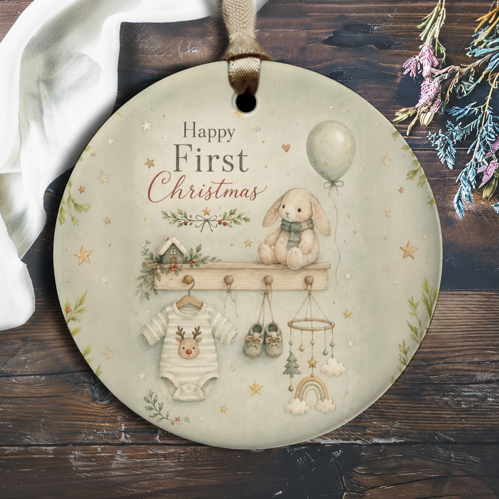 Happy First Christmas Ornament Baby's First Christmas Ornament Cute Bunny Baby Decor Holiday Keepsake Gift O2803
