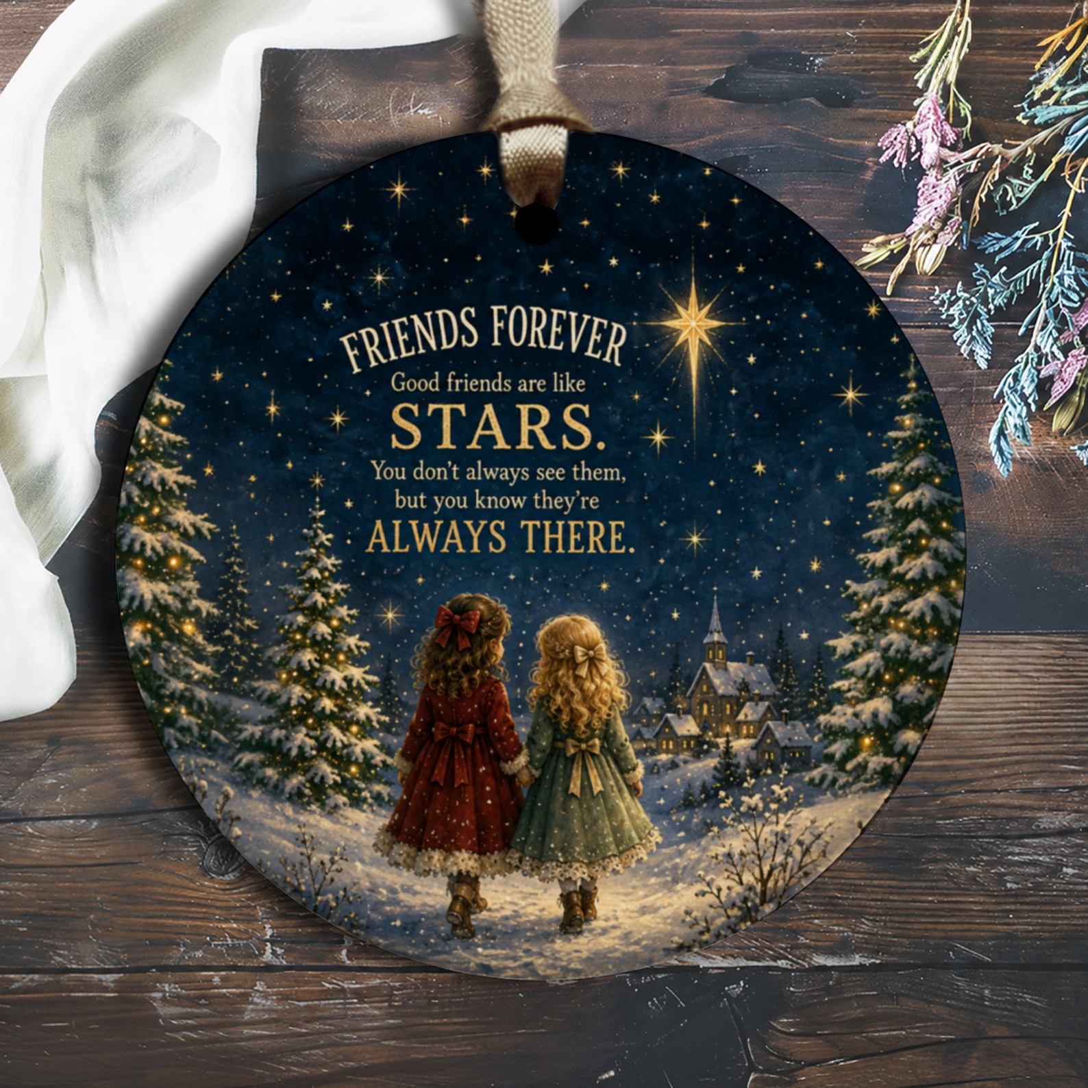Friends Forever Stars Friendship Ornament Winter Scene Christmas Gift For Best Friend Keepsake Decoration O2805