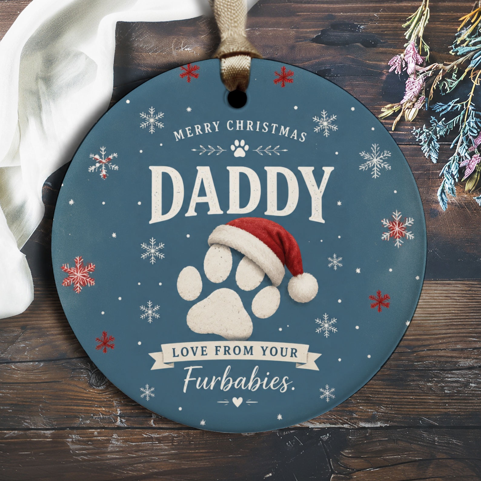 Merry Christmas Daddy Love From Your Furbabies Ornament Dog Dad Christmas Gift Pet Lover Holiday Decor O2814