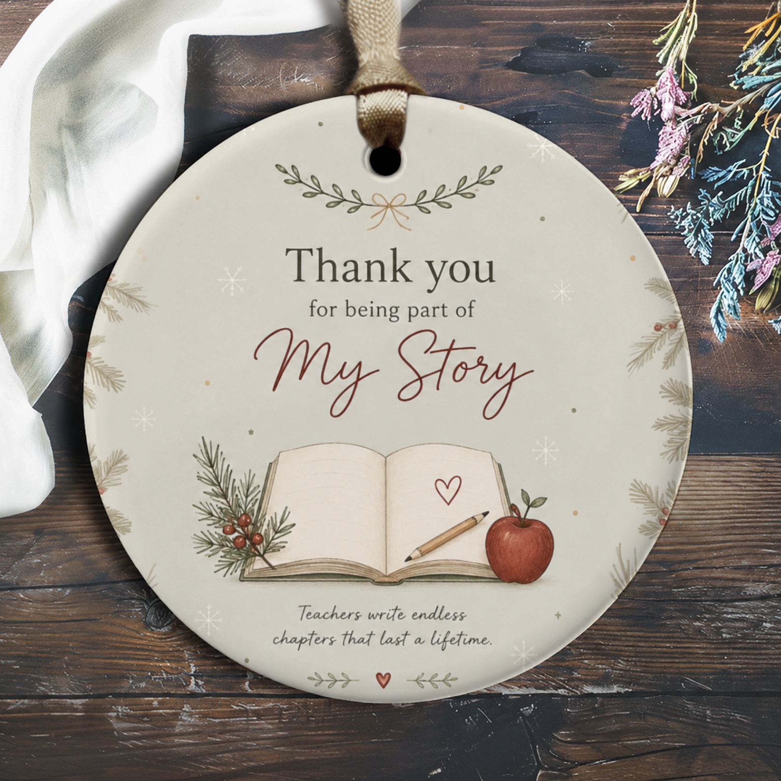 Thank You For Being Part Of My Story Teacher Appreciation Ornament Book Apple Pencil Gift Keepsake O2832