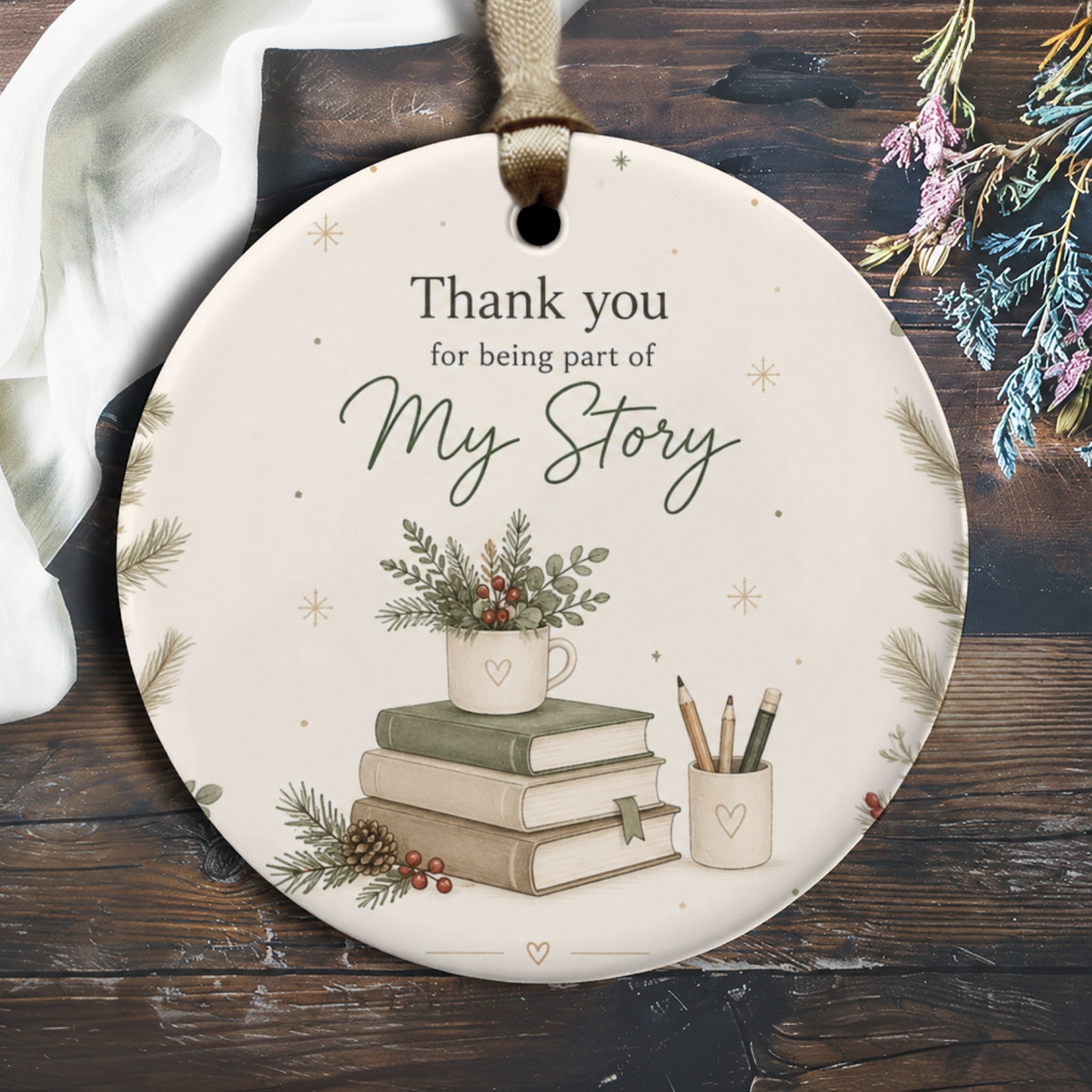 Thank You For Being Part Of My Story Ornament Books And Foliage Christmas Gift For Book Lover Teacher Appreciation O2833