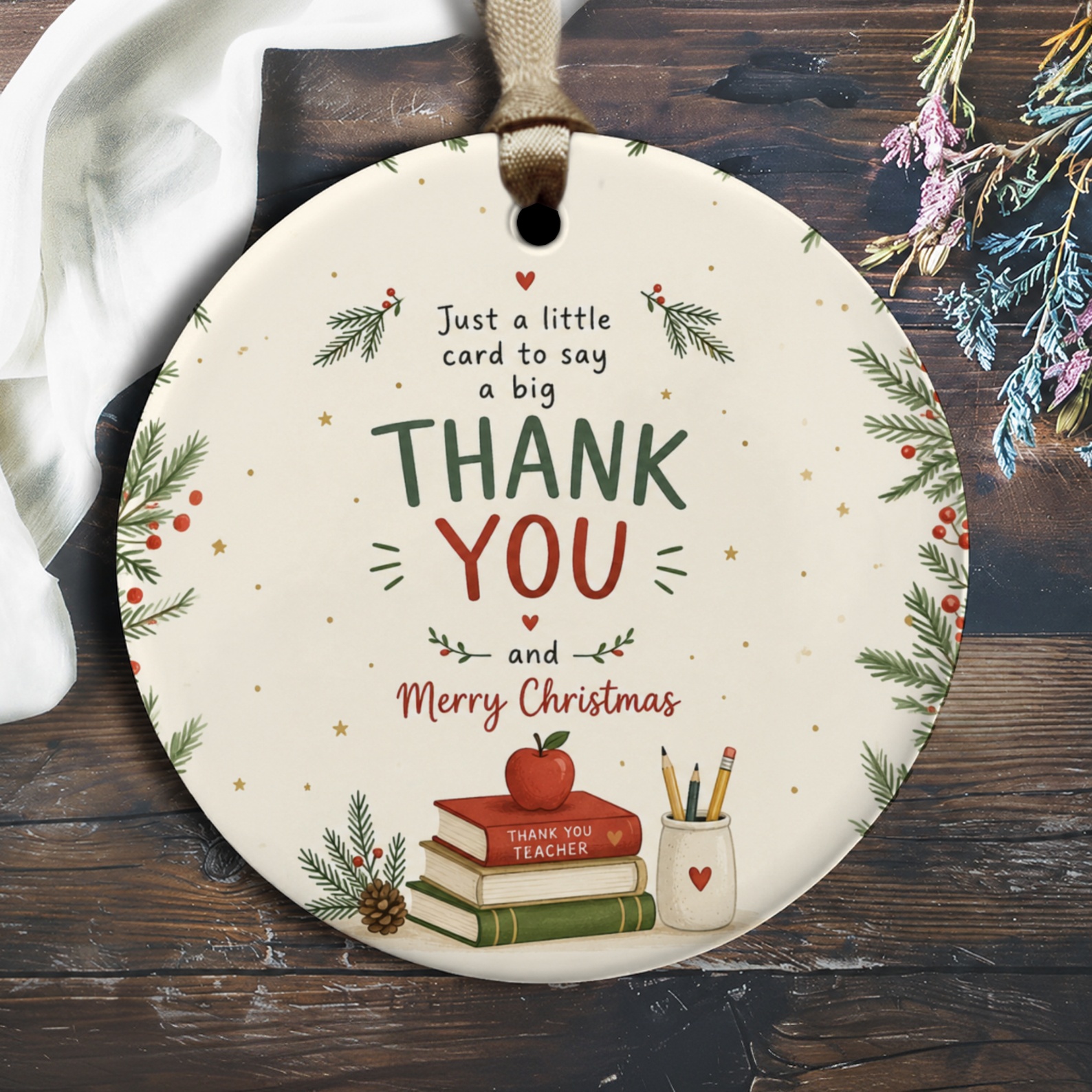 Just A Little Card To Say A Big Thank You And Merry Christmas Ornament Teacher Gift Holiday Decor Festive Tree Decoration O2835