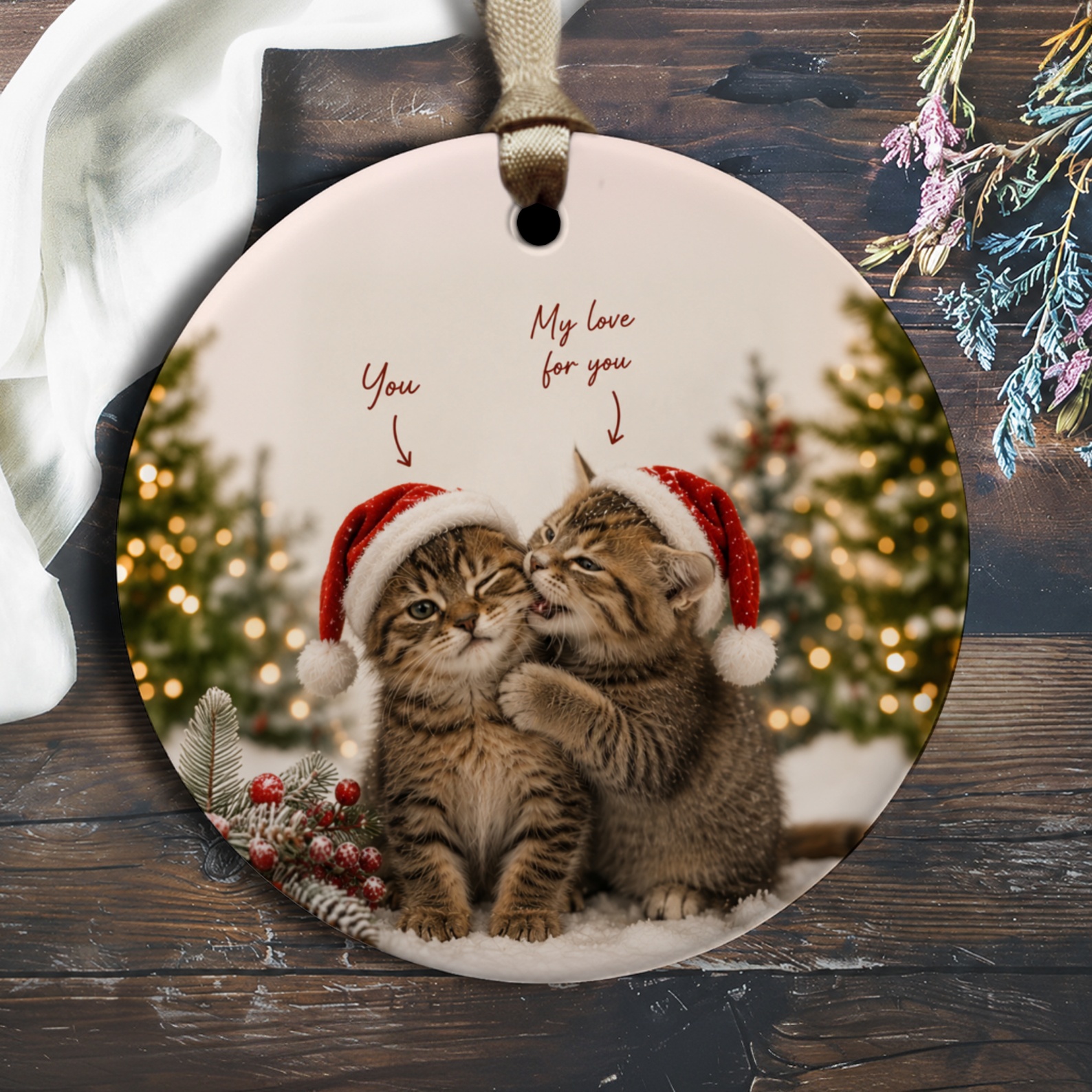 You My Love For You Christmas Ornament Cute Kittens With Santa Hats Holiday Decor Cat Lover Gift Xmas Tree Decoration O2845