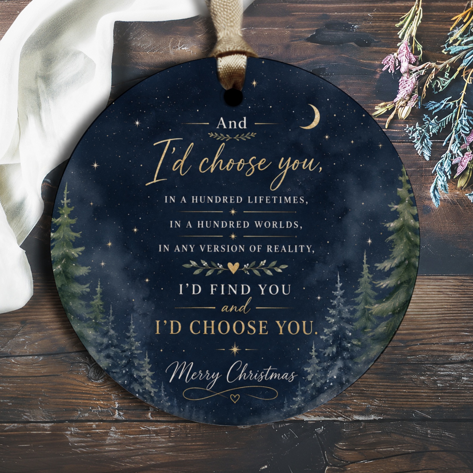 And I'd Choose You Merry Christmas Ornament Starry Night Forest Scene Romantic Holiday Decor Gift For Couple O2862