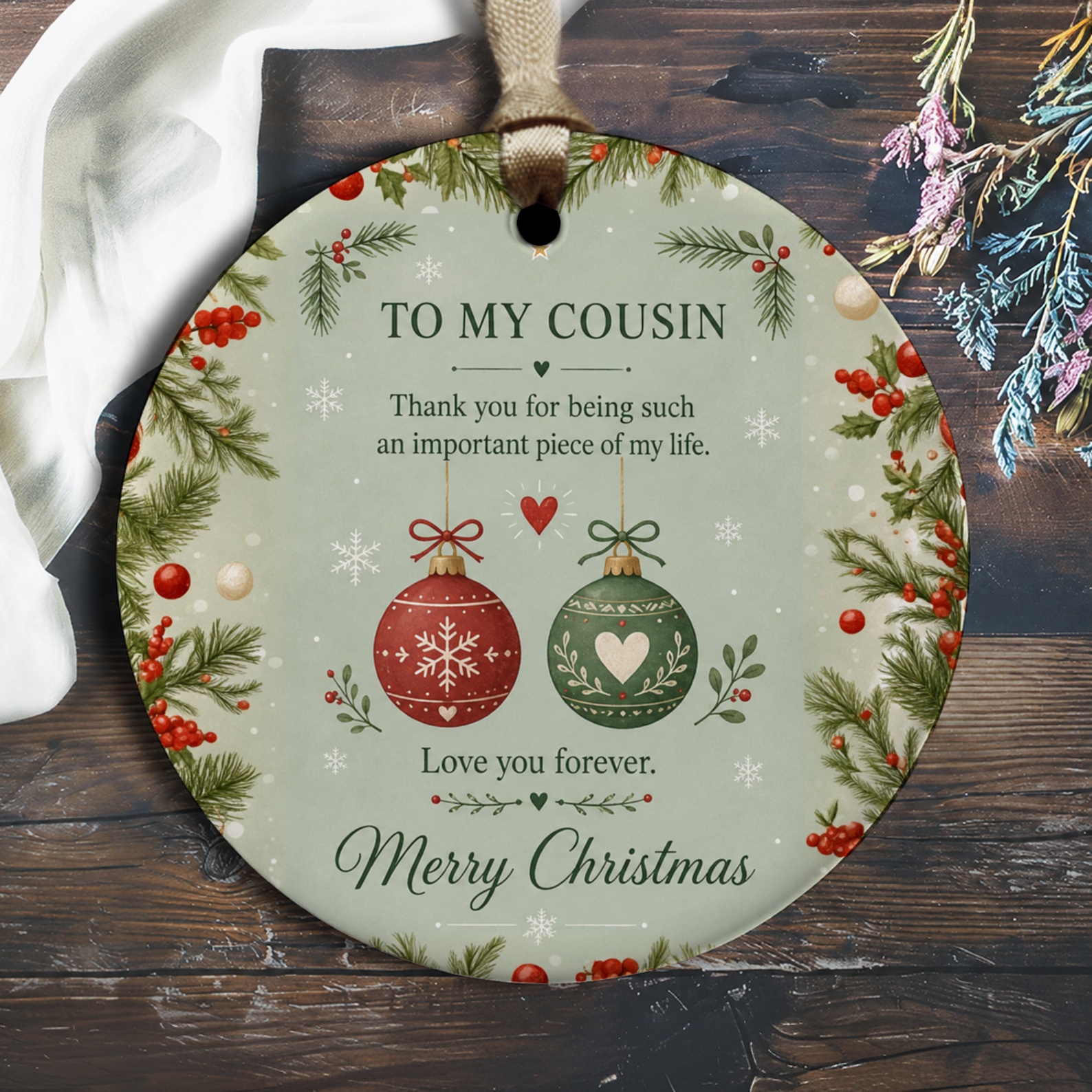 To My Cousin Merry Christmas Ornament Festive Holiday Decoration Cousin Gift Love You Forever Christmas Tree Ornament O2777