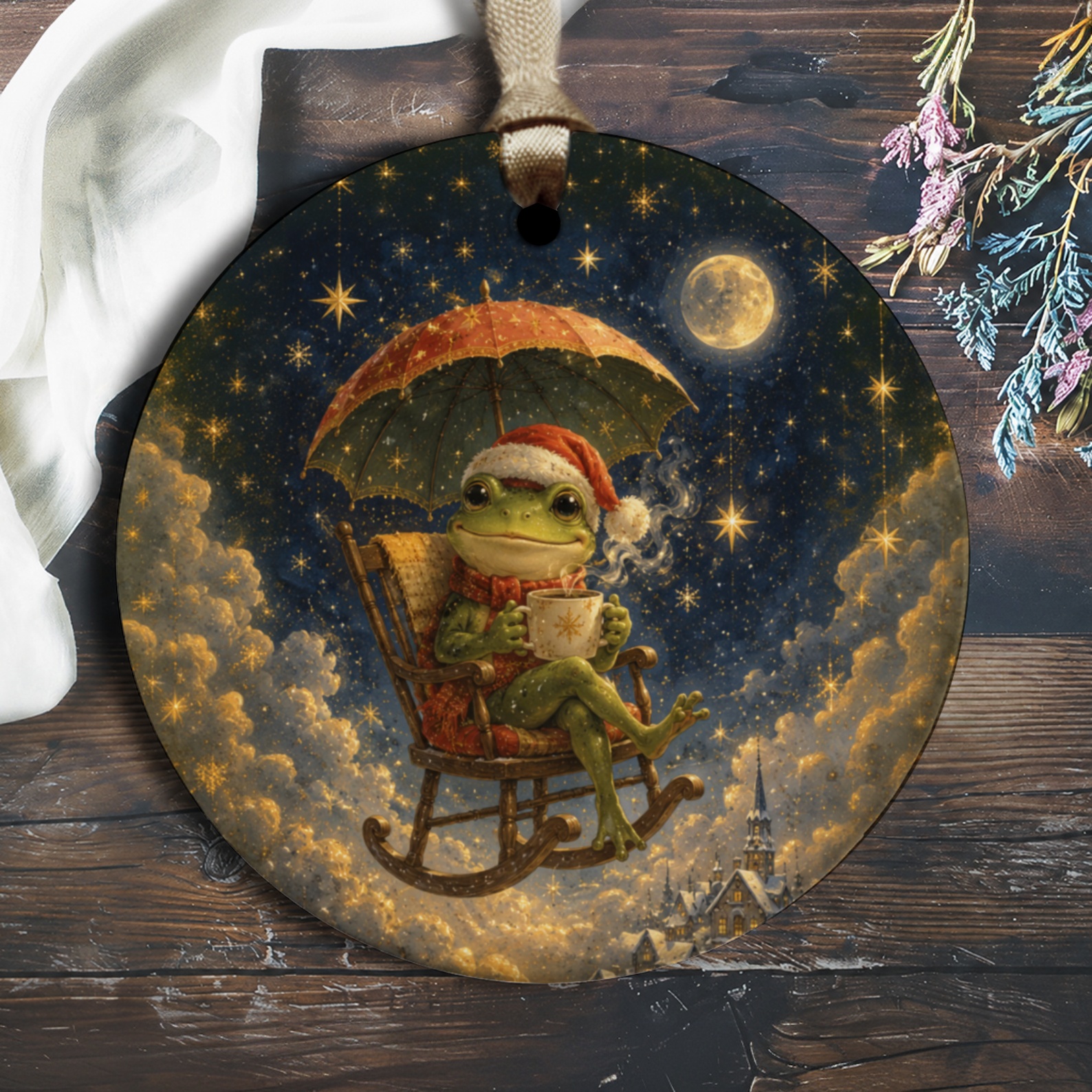 Frog Christmas Ornament Santa Hat Holiday Decor Cute Frog With Umbrella Festive Tree Decoration Winter Wonderland Ornament O2779