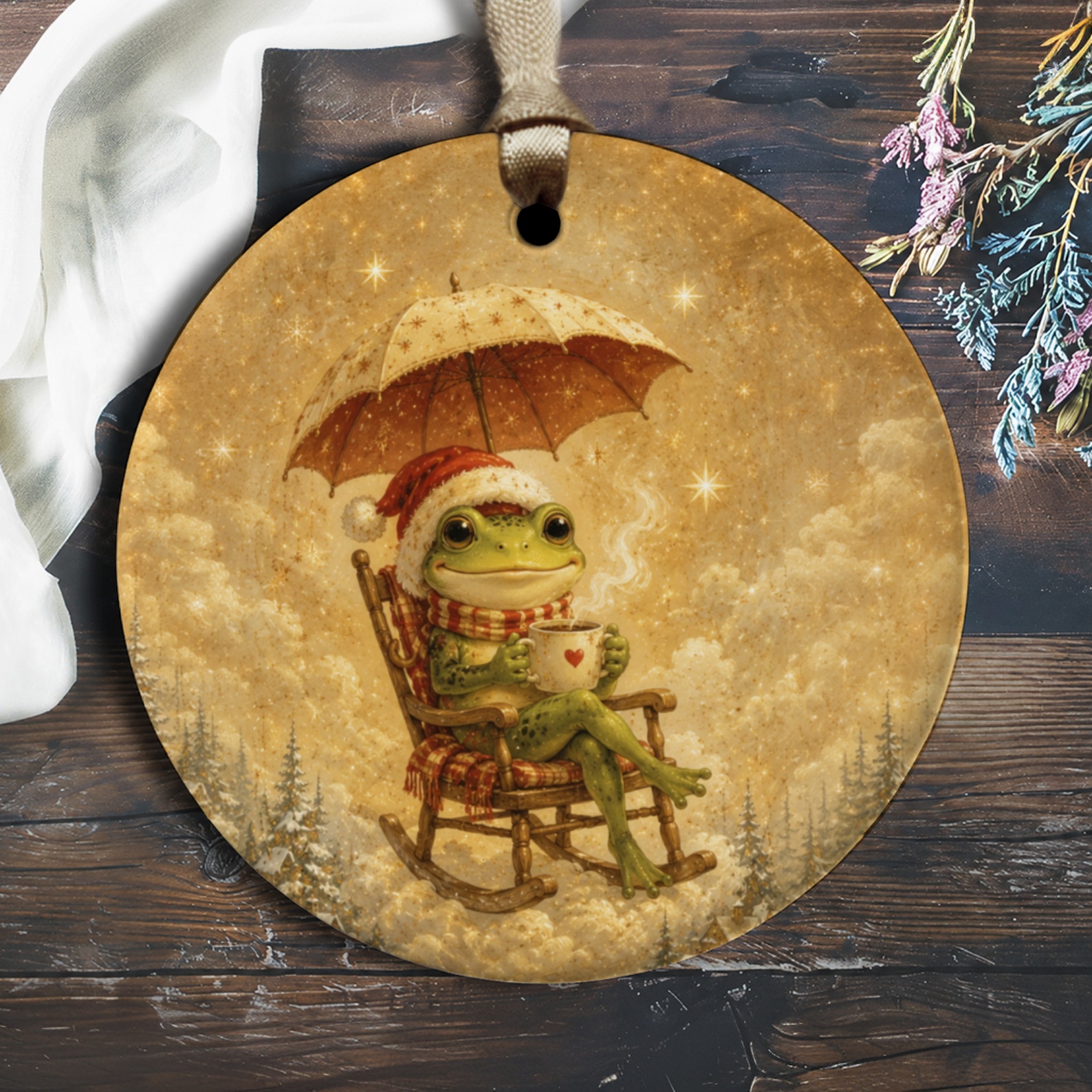 Christmas Frog Ornament Cute Holiday Decor Frog With Umbrella And Mug Winter Wonderland Festive Tree Decoration Gift O2780