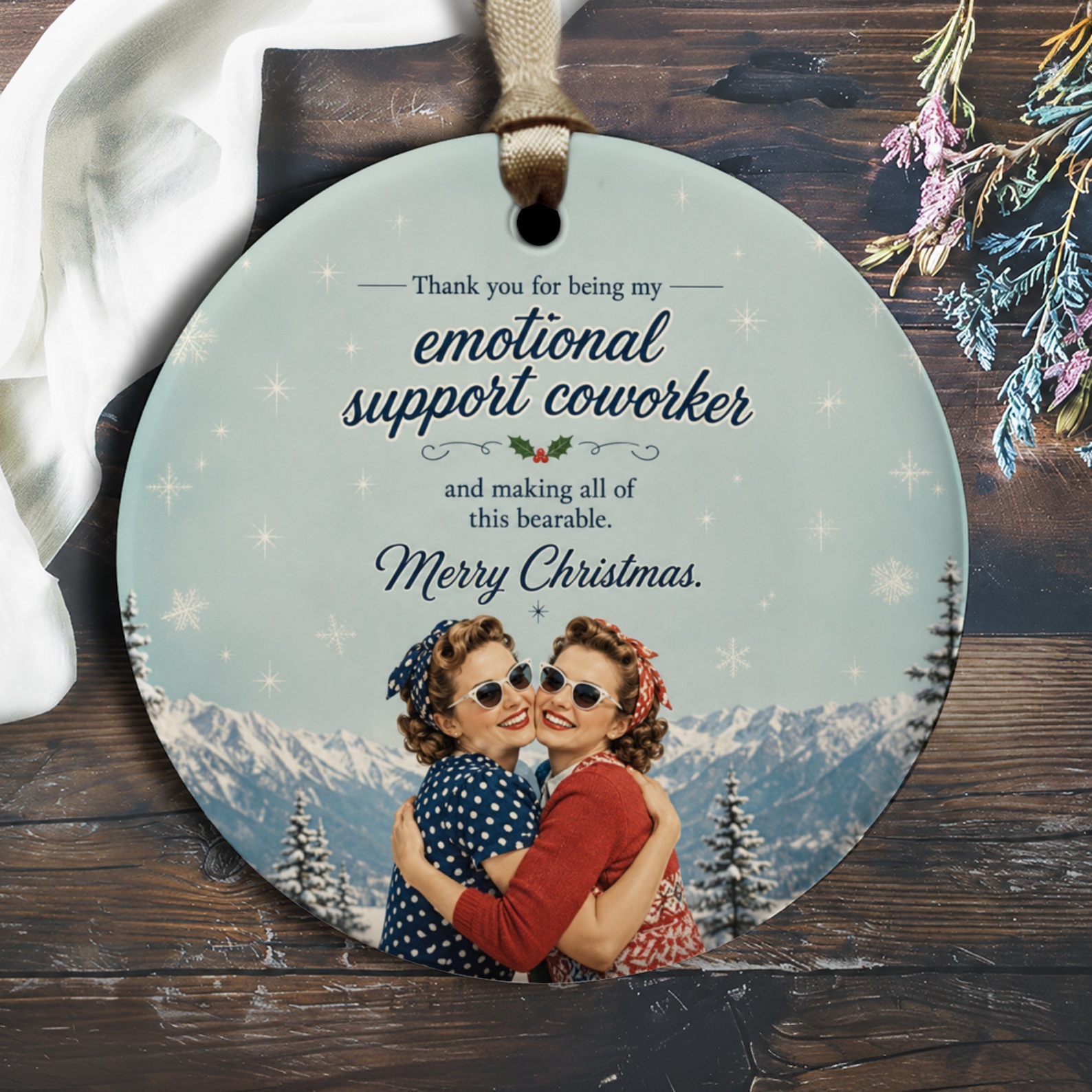 Thank You For Being My Emotional Support Coworker Merry Christmas Ornament Vintage Style Coworker Gift Holiday Decor O2787