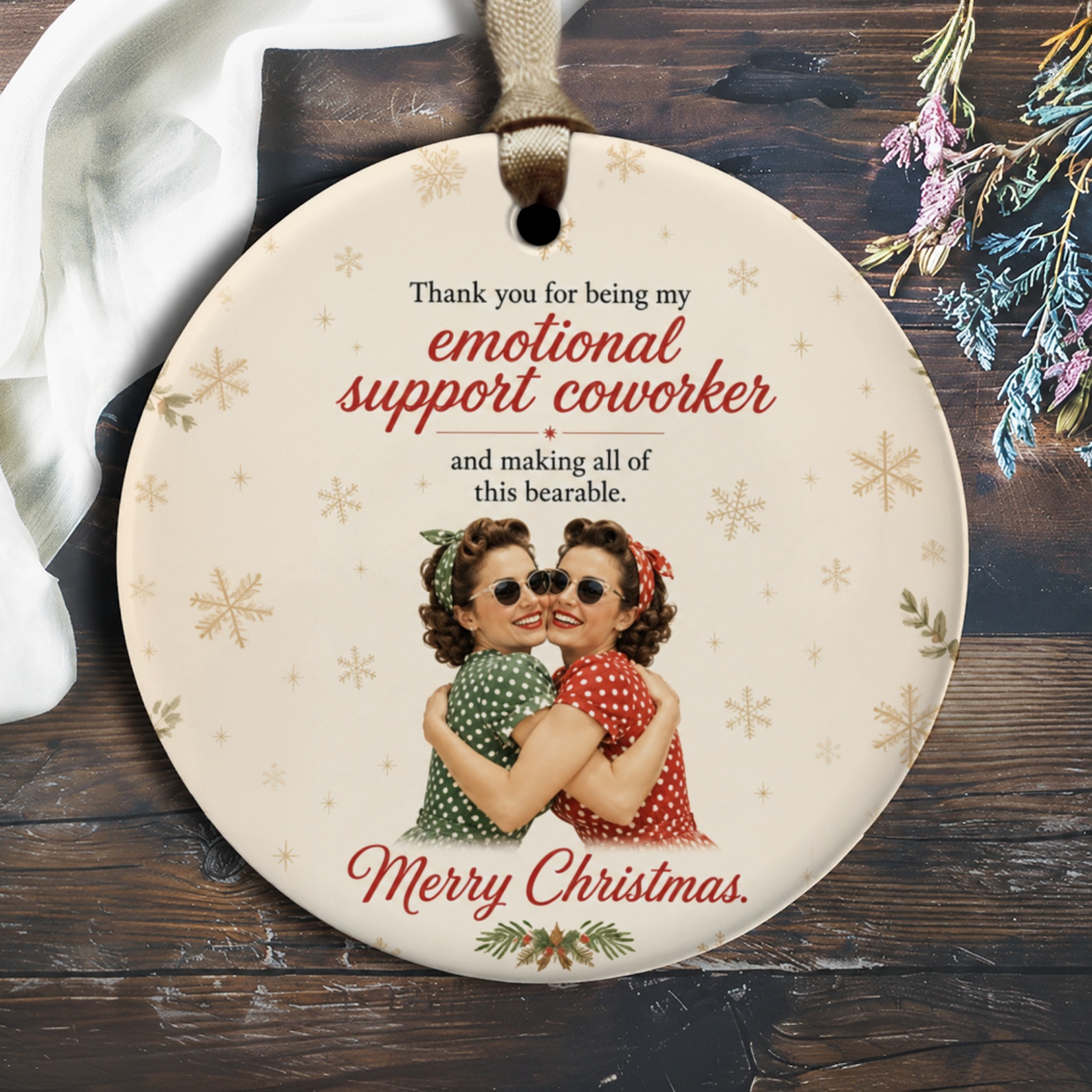 Thank You For Being My Emotional Support Coworker Merry Christmas Ornament Funny Holiday Gift For Coworker Office Xmas Decor O2788