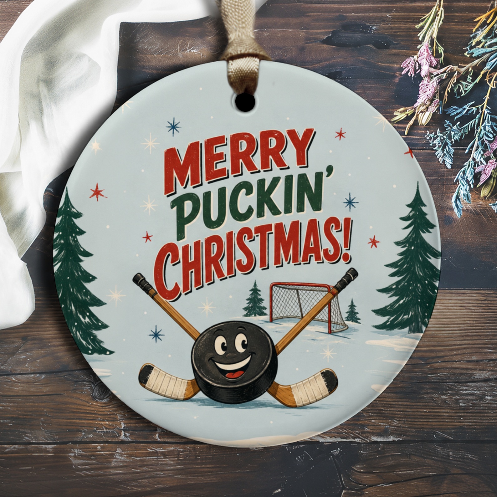 Merry Puckin' Christmas! Funny Hockey Ornament Christmas Tree Decoration Sports Lover Gift Winter Holiday Decor O2795