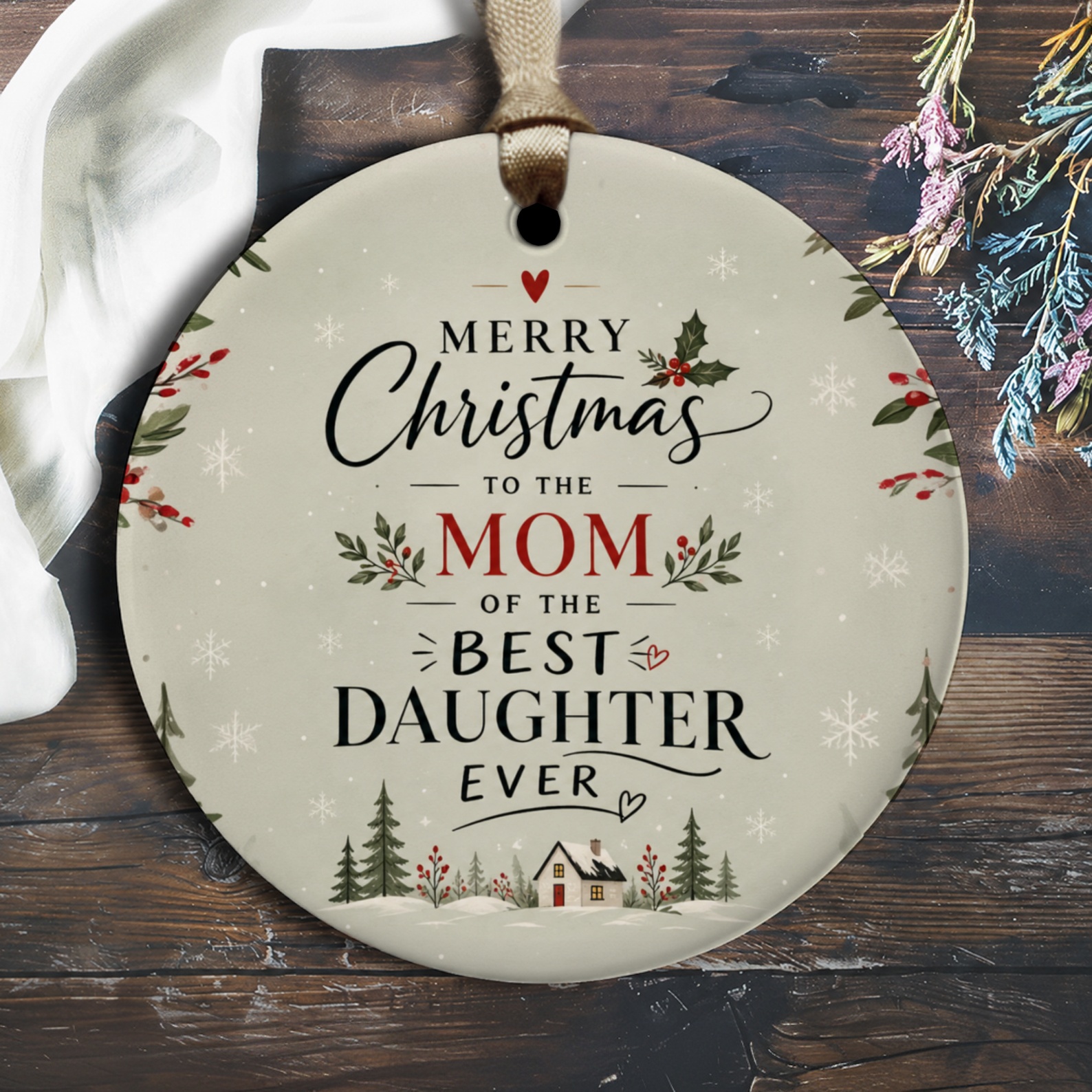Merry Christmas To The Mom Of The Best Daughter Ever Ornament Festive Holiday Decor Gift For Mom From Daughter O2810